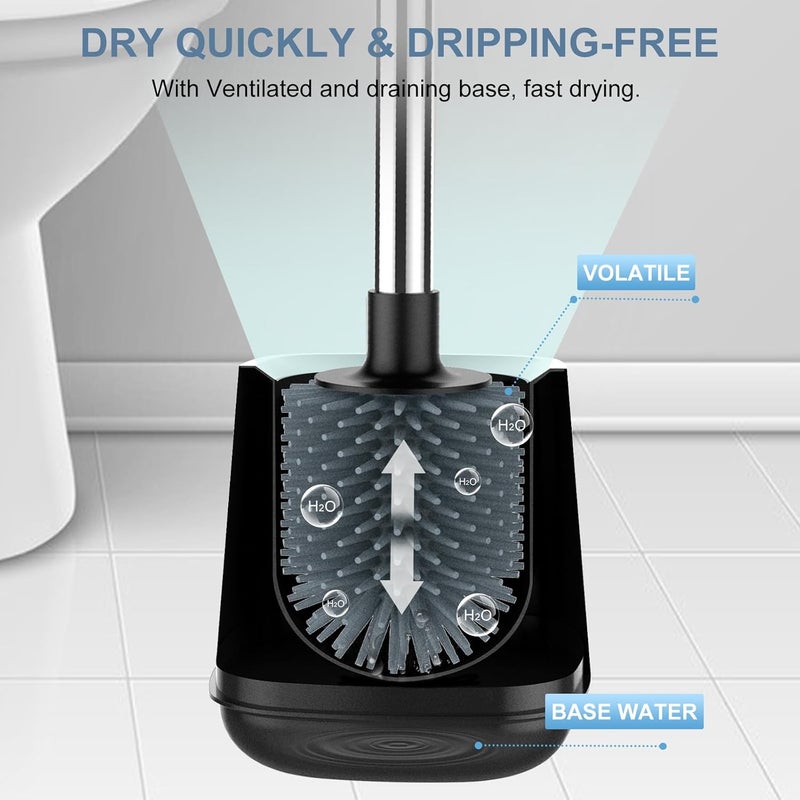 SetSail Silicone Toilet Bowl Brush and Holder Automatic Toilet Brushes for Bathroom with Holder Ventilated Toilet Cleaner Brush for Toilet Scrubber Cleaning - Black (2 Packs) - Image 5